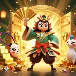 Vivez l'excitation du casino en ligne avec kabuki et kitsune entourés de richesses scintillantes.
