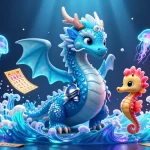 在在线赌场游戏中，水龙、海马骑士和发光水母的奇幻场景盛宴。