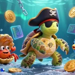 Incarnez l'excitation du casino en ligne avec cette illustration dynamique des personnages marins entourés de trésors numériques.