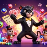 Jouez au casino en ligne avec ce panthère élégant, hibou et souris chanceuse entourés de loteries.