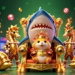 Visualisez un monde de casino en ligne avec un roi hamster et des éléments de jeu captivants.