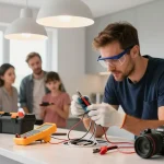 Find out more about reliable electricians working in modern kitchens with safety gear and tools.