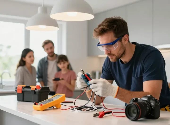 Find out more about reliable electricians working in modern kitchens with safety gear and tools.