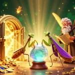 Vivez l'excitation d'un casino en ligne avec cette illustration dynamique de personnages mystiques entourés de trésors d'or et de machines à sous