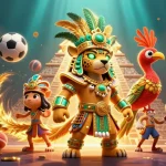 Pariez au casino en ligne avec un jaguar maya, des oiseaux exotiques et des éléments sportifs lumineux.