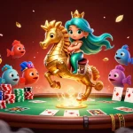 Vivez l'expérience d'un casino en ligne avec une illustration captivante de jeux de cartes et personnages de style cartoon.