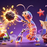 Une illustration 3D captivante montrant un galactic samurai mantis shrimp dans une armure cristalline, illustrant l'attrait des casinos en ligne.