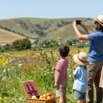 Experience the beauty of Capay Valley Garden Tour at https://www.thecapayvalleygardentour.com with a family amidst blooming flowers.