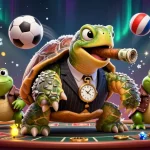Bet on judi bola with dynamic sports elements and colorful character creations in vibrant casino art.