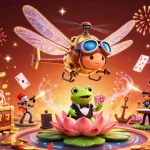 Experience the excitement of slot 10k with a vibrant casino scene featuring animated characters and gold treasure