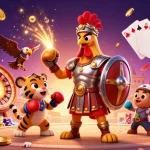 Experience the excitement at the best payout casinos online with a lively 3D rendering of the gladiator rooster and tiger cub