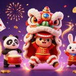 Profitez d'une expérience immersive de casino en ligne avec des personnages dansants, des pièces dorées et des jetons colorés.