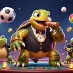Jouez sur le site de paris sportif avec une scène dynamique de tortue et grenouilles au casino.